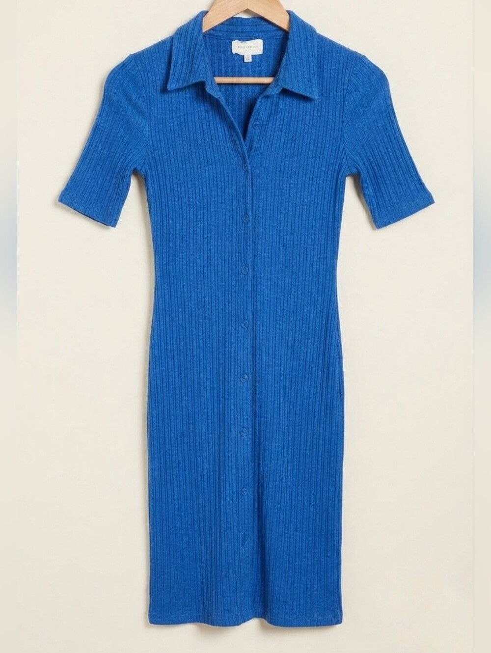 Melloday Royal Blue Ribbed 3/4 Sleeve Polo Mini Dress Small